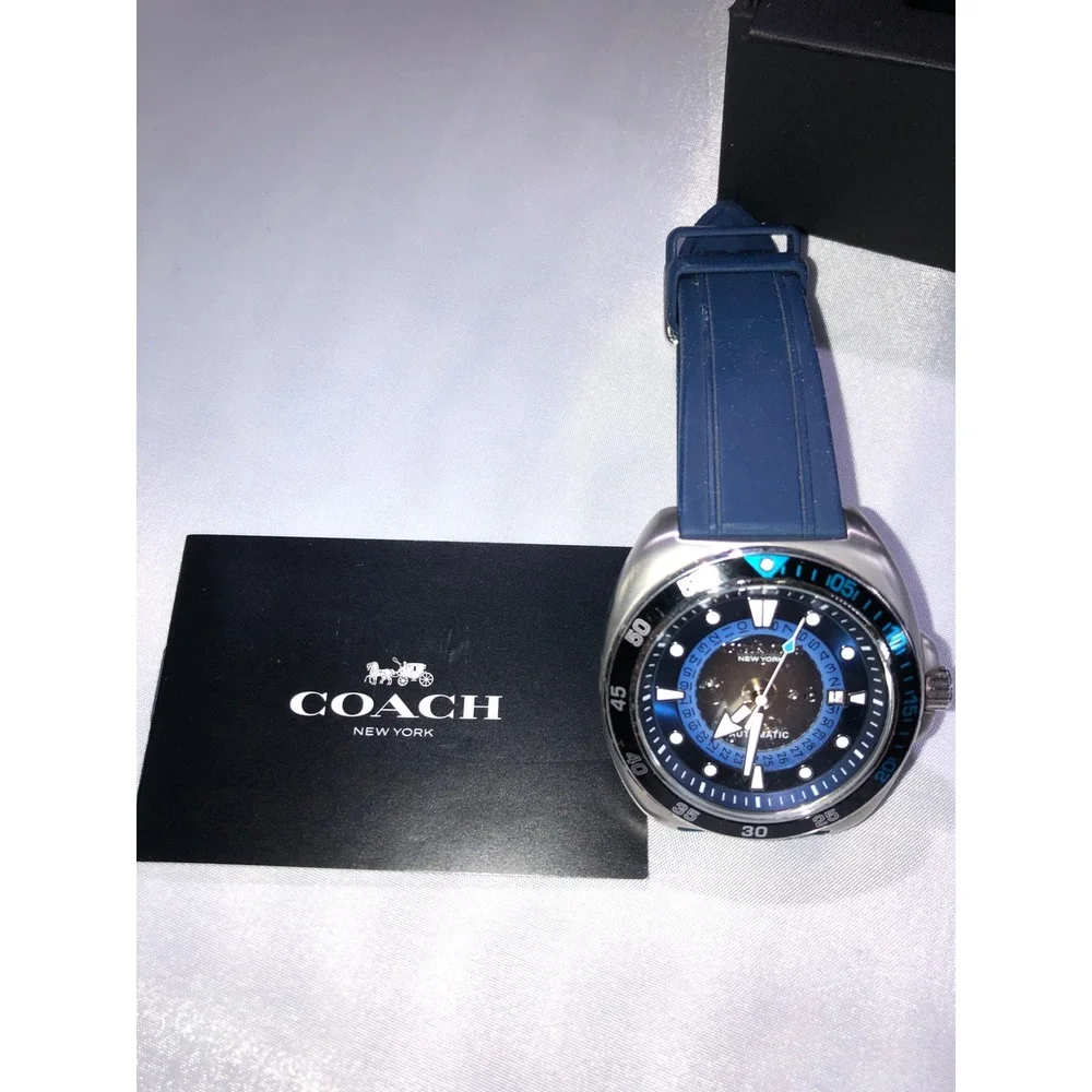 Coach Kent Automatic Mens Watch Blue Silicone Strap Stainless Steel